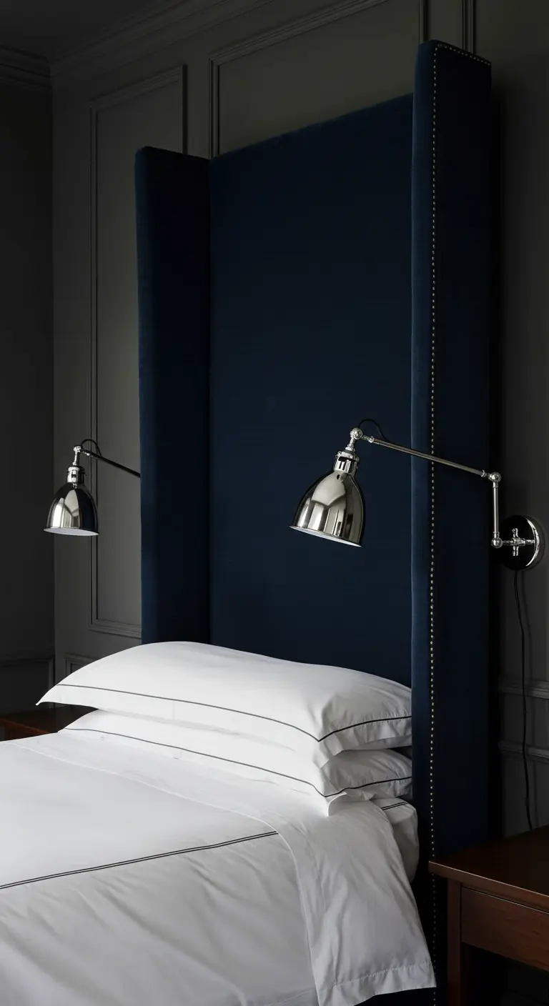Tête de lit capitonnée bleu marine de style 