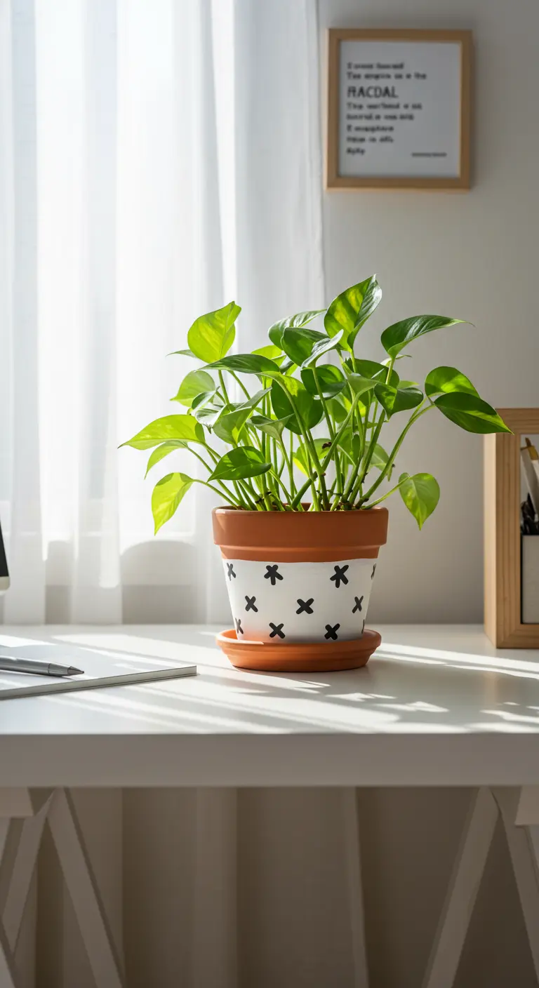 Gros plan sur un pot de fleurs en terre cuite peint avec un motif de croix noires